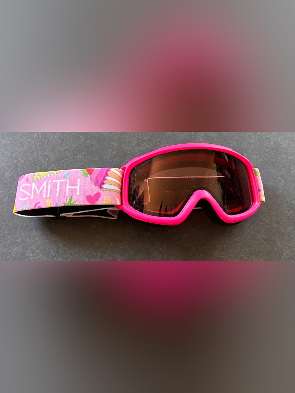 SMITH Kids Pink Ski/Snow Goggles with Ice Cream Patterned Strap